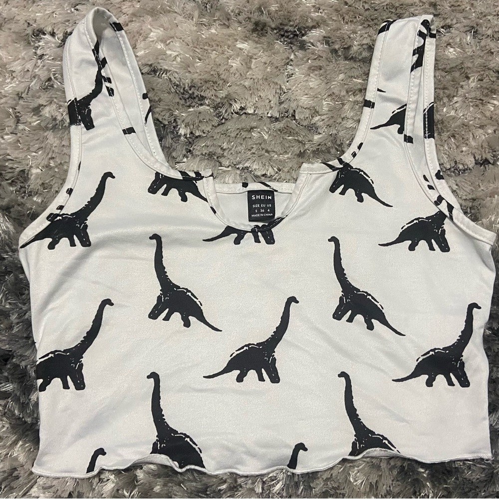 SHEIN Black & White Dinosaur Print Crop Top
